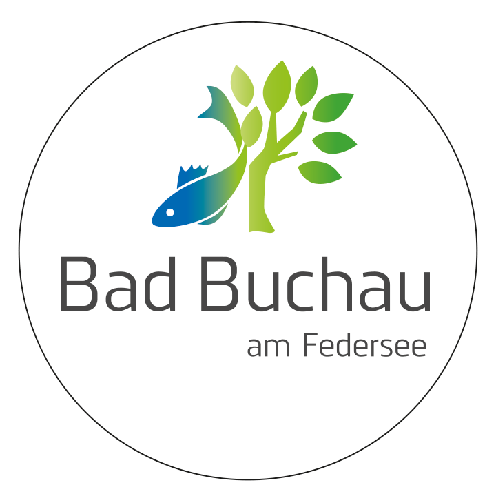  Logo Bad Buchau am Federsee in blau und grün mit Barsch und Buche 