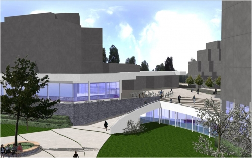  Der geplante Verbindungsgang vom Kurpark zum 'Haus am Gsundbrunnen' und der neu zu gestaltende Zugang von der Piazza zum Kurpark (Animation: Architekturbüro FAF, Burgau) 