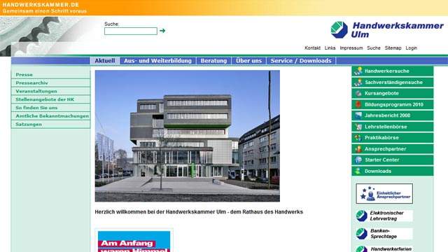  Screenshot der Handwerkskammer Ulm Internetseite 